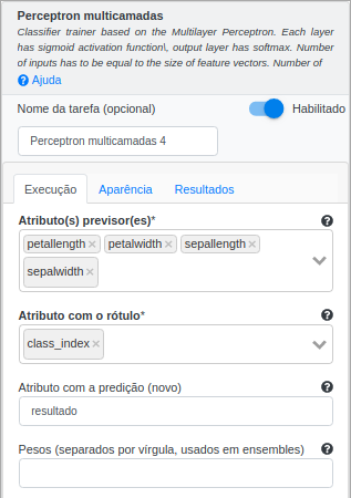 Formulário Perceptron Multicamadas - parte 1